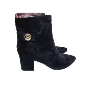 Tommy Hilfiger Hazelle Black  Almond Toe Chunky Heel Side Zip Ankle Boots 9M